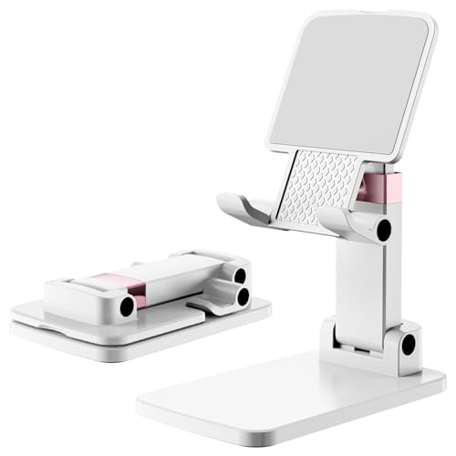 Phone Stand for Desk, Cell Phone Holder Adjustable Office Cellphone Stand for Desk Adjustable Tablet Stands Compact Design for iPhone iPad Android Devices Under 12", White - color: 01-White
