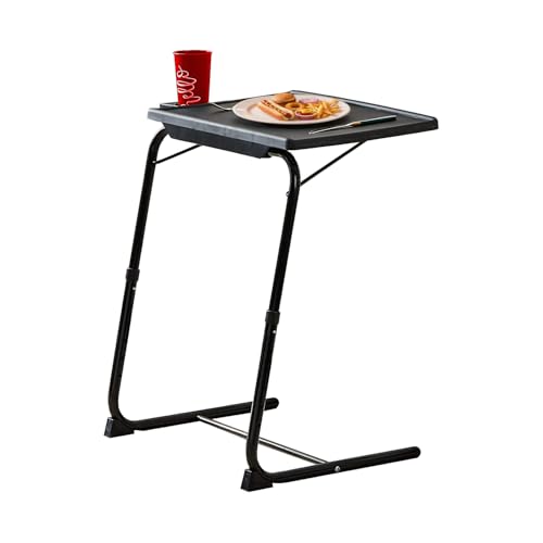 Rubypin Multifunctional TV Tray Table – Adjustable Dinner Folding Table for Bed & Sofa with Cup Holder, 6 Height Settings & 3 Tilt Angles (Black)