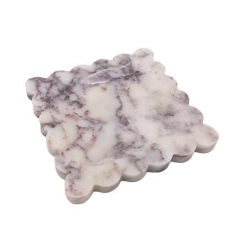 Square Marble Decorative Tray with Scalloped Edge, Luxury Natural Stone Bathroom Vanity Tray, Dresser Top Perfume Coffee Home Kitchen Sink Tray, Key Trinket Ring - color: Bvlgari Purple