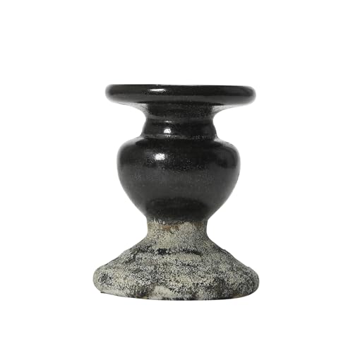 Creative Co-Op 2-Tone Sculptural Terracotta Pillar Candle Holder, Distressed Black - color: Black, size: 4.5" W x 5.25" H