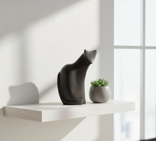 Young's Inc Modern Black Cat Resin Figurine Sculpture, Minimalist Cat Statue Home Decor, Abstract Cat Tabletop Accent for Living Room Shelf Desk Mantel, Contemporary Animal Art Decor, 10 Inch - style: Modern Black Cat