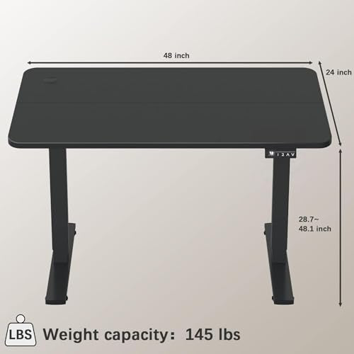 Furmax Electric Height Adjustable Standing Desk Large 48 x 24 Inches Sit Stand up Desk Home Office Computer Desk Memory Preset with T-Shaped Metal Bracket, Black - color: Black, size: 48 Inch