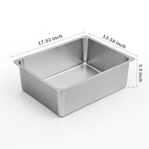 Kirecoo Stainless Steel Cat Litter Box - Metal High Sided Cat Pan, Large Stainless Steel Box, Indoor Litter Tray, Non Stick, No Smell, Easy to Clean, Pet Toilet Supplies for Kitten, Kitty, Rabbit - size: 17.52" L x 13.58" W x 5.9" H