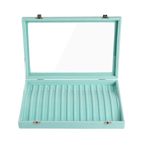 Frebeauty 15 Hooks Necklace Tray Velvet Neckalce Organizer with Clear Lid Lockable Necklace Holder Box Jewelry Organizer for Pendants Chains Necklace Jeweley Tray for Women Girls(Turquoise) - color: Turquoise