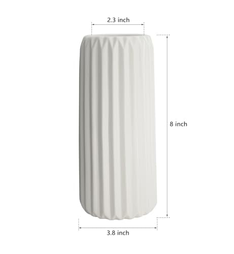 GeLive Matte White Ceramic Vase Glazed Ribbed Origami Stripe Waterproof Minimalism Home Decor Centerpiece for Fresh Bud Artificial Dried Flowers 8 Inch - style: Origami Stripe