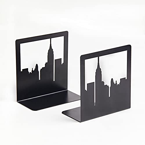 Geomod Decorative New York City NYC Skyline Metal Bookends (Black, 1 Pair) Book Ends for Tables, Desks, Shelves | Bookends to Hold Tall, Hardback Books… - color: Black, size: 1 Pair, style: NYC