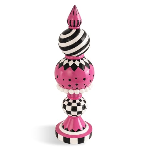 Pink Home Decorations, 15" H Large Pink Black and White Checkered Table Decor, Easter Halloween Christmas Resin Figurines Modern Sculpture Indoor Tabletop Centerpiece Mantel Shelf Desk Decor - color: Pink-1