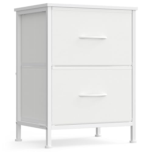 SONGMICS Dresser for Bedroom, Chest of Drawers, Nightstand, Steel, MDF, 2 Non-Woven Fabric Drawers, Storage Organizer Unit, Closet, Entryway, Cloud White and Snow White ULGS312W01S - color: Cloud White + Snow White, size: 1 Pack
