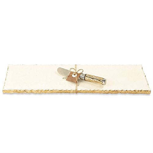 Mud Pie - 40700003 Mud Pie Marble and Gold Edge Hostess Set Serving Platter, One Size, white