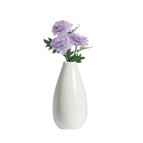4.1 Inch Ceramic Small Bud Vase Mini Single Stem Flower Vase Decorative Floral Holder for Home Office Table Decor Desktop Centerpiece (White) - color: White