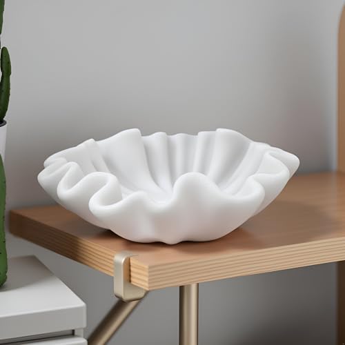 12" Large Handmade Decorative Bowl decor , Handicraft Scalloped Bowls for Modern Home Decor,Ruffle Decor,Key Bowl for Entry Table,Decorative Fruit Bowl for Kitchen Counter,Artificial Stone Milky White - color: Milky White, size: 12inch
