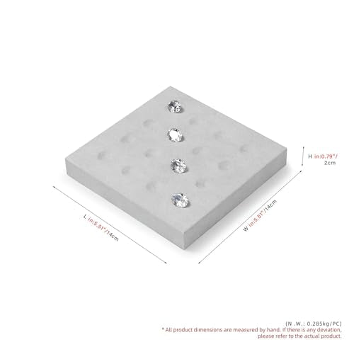Microfiber Diamonds Gemstones Jewelry Display Organize Tray Crystal Beads Holder for Stones Display Organizer Showcase(Gray) - size: 5.49" x 5.49" x 0.78"