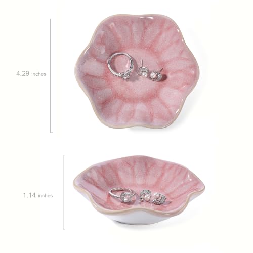 Pink Lotus Leaf Shape Ring Jewelry Dish Holder,Small Trinket Jewelry Tray,Decorative Jewelry Plate Bowl,Key Bowl,Mothers Day Birthday Engegament Gifts for Women Friends,Ceramic - color: Lotus Pink