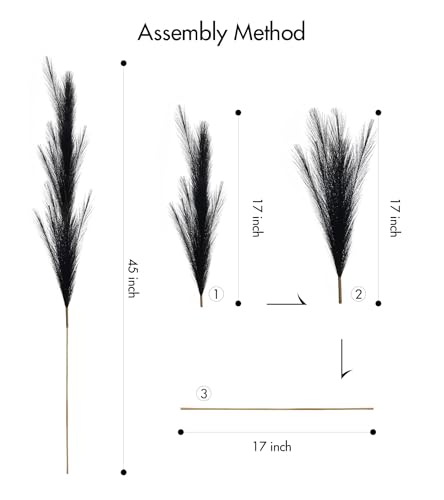 SeptCat 9 Pcs 45" Faux Dried Pampas Grass Tall Decor, Fluffy Fake Long Pompas Artificial Black Grey Gray Pompous Stems Bouquet Flower Arrangement Vase Filler for Boho Home Wedding Decoration