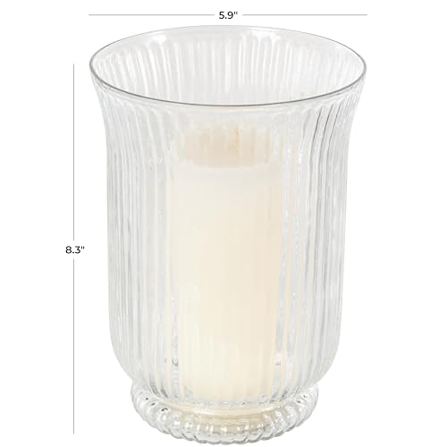 Deco 79 Glass Decorative Candle Holder Ribbed Candle Stand, Candlestick Holder 6" x 6" x 8", Clear - size: 6" x 6" x 8"