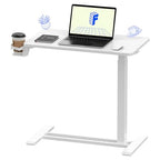 FLEXISPOT H7 Adjustable Overbed Bedside Table with Wheels Pneumatic Mobile Standing Desk Laptop Desk Rolling Computer Cart Movable Overbed Table Hospital Home Use(27.6" W x 15.7" D, White) - color: White, size: Small