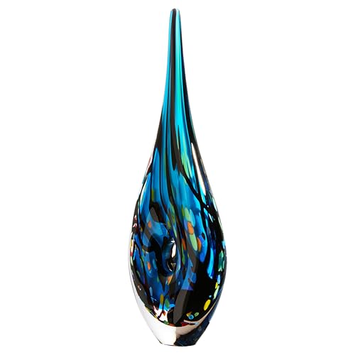 Luxury Lane Hand Blown Abstract Hollow Blue Tear Drop Sommerso Art Glass Sculpture for Home Decor 14 inch Tall Centerpiece Table Decoration - size: 14" tall