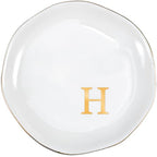 ProCase Ceramic Jewelry Tray, Initial Ring Dish Trinket Plate Engagement Gift, Small Personalized Monogram Ring Bowl for Wedding, White Decorative Jewelry Holder for Women Vanity -Letter H - style: H