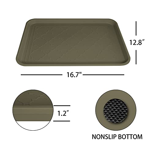 WATANIYA PET Boot Tray for Entryway Indoor, Heavy Duty Shoe Mat Tray 2 Packs, 16.7"x12.8" Waterproof Mat with Raised Edge, Outdoor Multi-Purpose for Boots, Shoes, Garden - color: Olivegreen, size: (2Pack) 16.7''x 12.8''