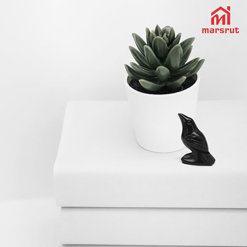 2Pcs Raven Statue Figurine, Black Crow Decor Sculpture, 2 Inch Natural Stone Creative Bird Ornament, Obsidian Crystal Stone Lucky Healing Guardian Animal Pocket Figure for Office Home Decoration Women