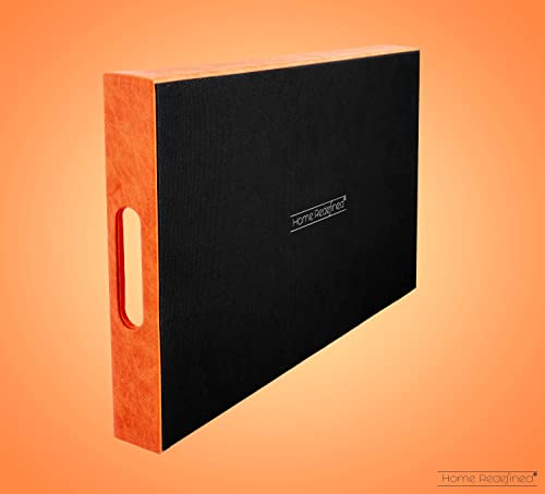 Home Redefined Beautiful Modern Elegant 17.5"x12" Rectangle Orange Faux Leather Decorative Tray Ottoman Coffee Table Perfume Living Room Kitchen Serving Tray with Handles for All Occasion's - color: Orange Leather