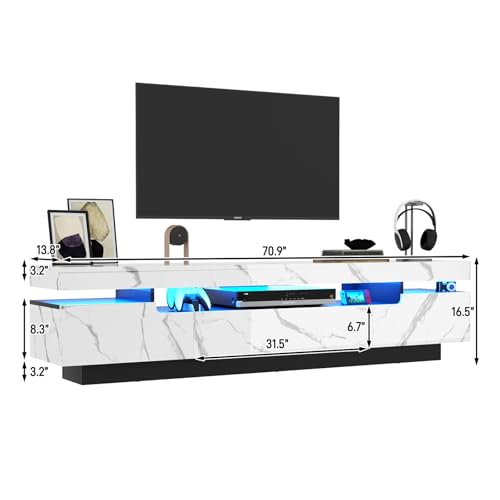 Uspeedy 70IN White TV Stand for 75/80 inch TV,Modern LED TV Stand for Living Room,High Gloss Entertainment Center with Storage Drawer,APP RGB Light,TV Console,Television Stands(Marbling) - color: Marbling