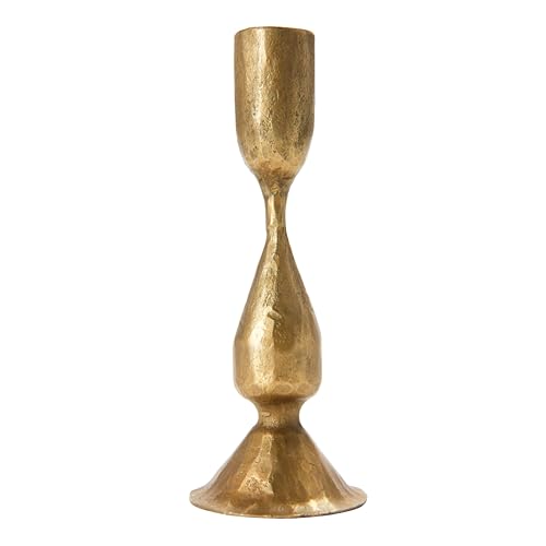 Creative Co-Op Round Hand-Forged Metal Taper Holder, Antique Brass Finish - size: 2-1/4" Round x 6-1/2"H