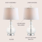 JONATHAN Y 25" Clear/Chrome and Brass Gold Glass Table Lamp Set of 2 for Bedroom, Modern Bedside Lamp for Living Room Nightstand, White Linen Drum Shade, LED Bulb Included (JYL1068B-SET2) - color: Clear