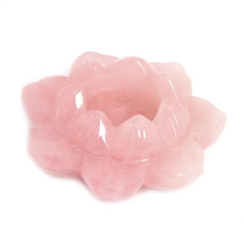 Justinstones Carved Rose Quartz Gemstone Lotus Flower Crystal Ball Stand - color: Flower