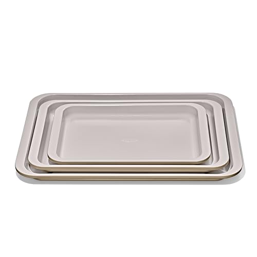 OXO Good Grips Non-Stick Pro Ceramic Coated Metal Bakeware 3-Piece Sheet Pan Set – Biscuit - color: Biscuit, size: 3-Piece Set