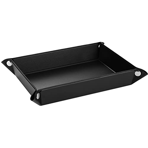 Luxspire Valet tray, PU Leather Tray, Catchall Tray, Men Women Jewelry Key Tray, Desk Storage Plate for Key Coin Phone Jewelry Wallet, Medium Size - Black - size: 11" x 9.1" x 8.7"