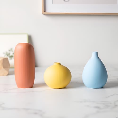 Small Multi Color Ceramic Vase Set 3 for Modern Home Table Decor, Living Room, Tabletop, Bedroom, Shelf, Office Bookshelf, Entryway, Coffee Table Mantel, Rustic Farmhouse Decorative Vases - size: Small Set of 3 (Without Dry Flower)