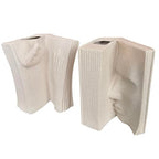 Ceramic Vase Bookends - Unique Decorative Bookend Flower Vases - Set of Two at 6.5in (16.5cm) Height - Cream White Matte Finish Modern Design - Aesthetic Home Office Library Decor