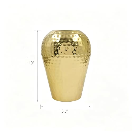 Hosley's 10" High Gold Finish Hammered Metal Vase – Elegant Gift for Floral Arrangements, Weddings, Special Events, Aromatherapy, Spa, Reiki, Meditation - color: Gold