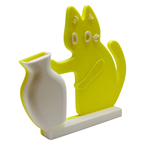 Cat Push Flower Vase for Home Decor Cute Vases for Table Room Decor Unique Lollipop Vases for Women (Small Glow Yellow White) - size: Small Glow Yellow White