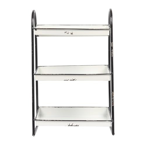 Creative Co-Op Heavily Distressed White 3-Tier Metal Tray with Black Frame & Rim - color: White