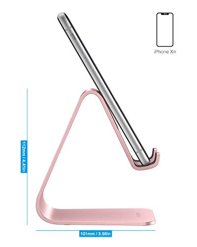 OMOTON Upgraded Aluminum Cell Phone Stand for Desk, C1 Durable Cellphone Dock with Protective Pads, Smart Stand Designed for iPhone17, 16/15/14/13 Pro Max Air, iPad mini, Android Phones,Rose Gold - color: Rose Gold