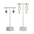 GemeShou Metal 2pcs Earring T Stand Silver Retail Display Holder for Show, White T Bar Jewelry for Online Store Photography 【Silver-Hexagon Base 2pcs Height 4.5" and 5.3"】 - color: C1/Silver Hexagon Base 2pcs Height 4.5" and 5.3"