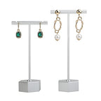 GemeShou Metal 2pcs Earring T Stand Silver Retail Display Holder for Show, White T Bar Jewelry for Online Store Photography 【Silver-Hexagon Base 2pcs Height 4.5" and 5.3"】 - color: C1/Silver Hexagon Base 2pcs Height 4.5" and 5.3"