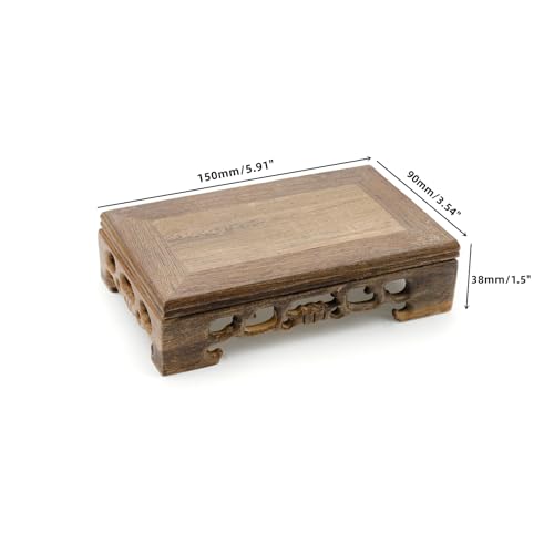 Wooden Display Stand Base 5.91"×3.54" Rectangle Wood Carved Pedestal Oriental Stand Pedestal for Furniture Antique - size: 5.91"×3.54"
