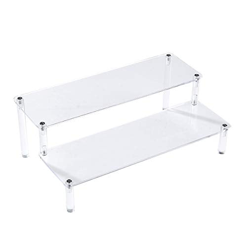 BYCY Acrylic Clear 2-Tier Riser Display Shelf for Figures, Desserts Holder, Collections Organizer and Cosmetic Items Shelf (12" x 6.9" x 4.25") - color: 2tier-clear