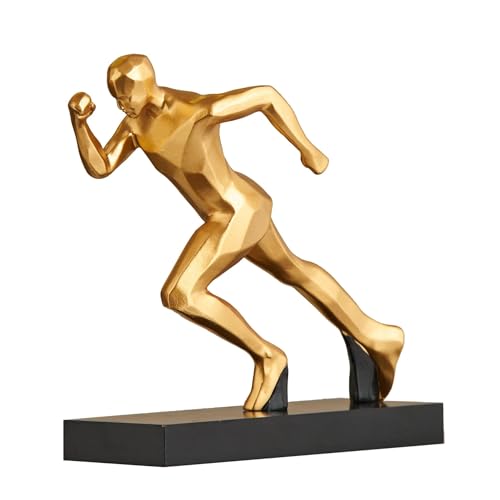 AWNR Male Runner Statue Abstract Figurine Gold Decor Resin Art Sculpture Modern Home Decor for Living Room TV Stand Desk Accents Shelf Decor Office Decorations Perfect Collectible - color: Gold Runner