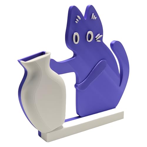 Cat Push Flower Vase for Home Decor Cute Vases for Table Room Decor Unique Lollipop Vases for Women (Small Purple White) - size: Small Purple White