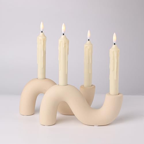 Ceramic Candle Holder Set of 2,Modern Taper Candlestick Holder for Dining Table Living Room Wedding Decor,White Candelabra for 2 Taper Candles