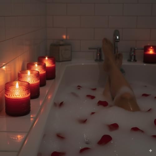 VENTA Set of 2 Red Glass Flameless Candles with Remote | Dimmable Flickering Votives, Ideal for a Romantic Dinner, Anniversaries, and Home Ambiance | Decorative Table Lamp - color: Dotted Glass Red