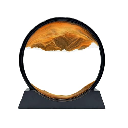 Moving Sand Art Liquid Motion, 3D Deep Sea Sandscape Color Quicksand Decor, Round Glass Moving Sand Art Picture Relaxing Desktop Home Office Work Decor (12 inch-Yellow) - color: Yellow, size: 12 Inch