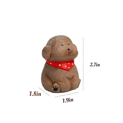 Hand-Carved Wooden Teddy Dog Figurine, 2.7" Brown Puppy Statue with Base for Car Dashboard, Desk & Home Decor, Gift for Dog Lovers - color: Brown Teddy