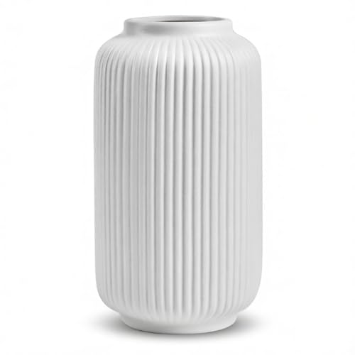 White Ceramic Vase, 8 Inch Modern Flower Vase for Bouquet and Pampas Grass, Matte Frosted Large Opening Decorative Vase for Farmhouse Table, Shelf Decor - color: Matte White02