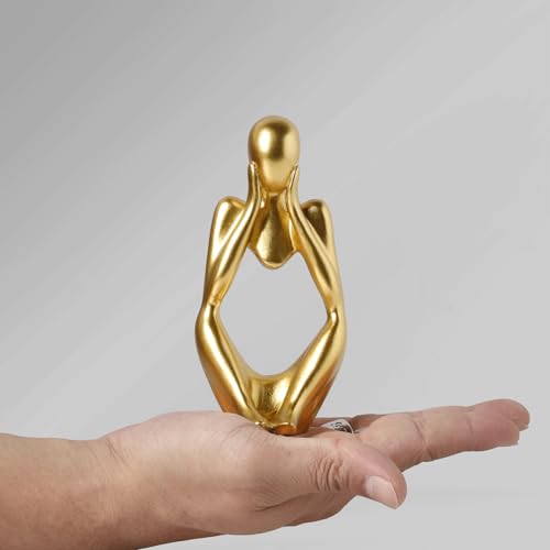 BrownLove 3pcs Golden Decor Thinker Statue Abstract Art Sculpture，Resin Collectible Figurines for Home Living Room Office Shelf Decoration - color: Golden