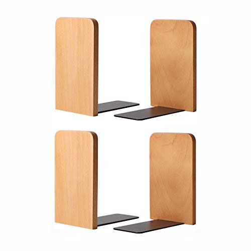 Muso Wood Book Ends for Shelves, Non-Slip Bookends, Heavy Duty Wooden Bookend Support for Books and Movies (Beech 2 Pairs) - color: Beech-2 Pairs